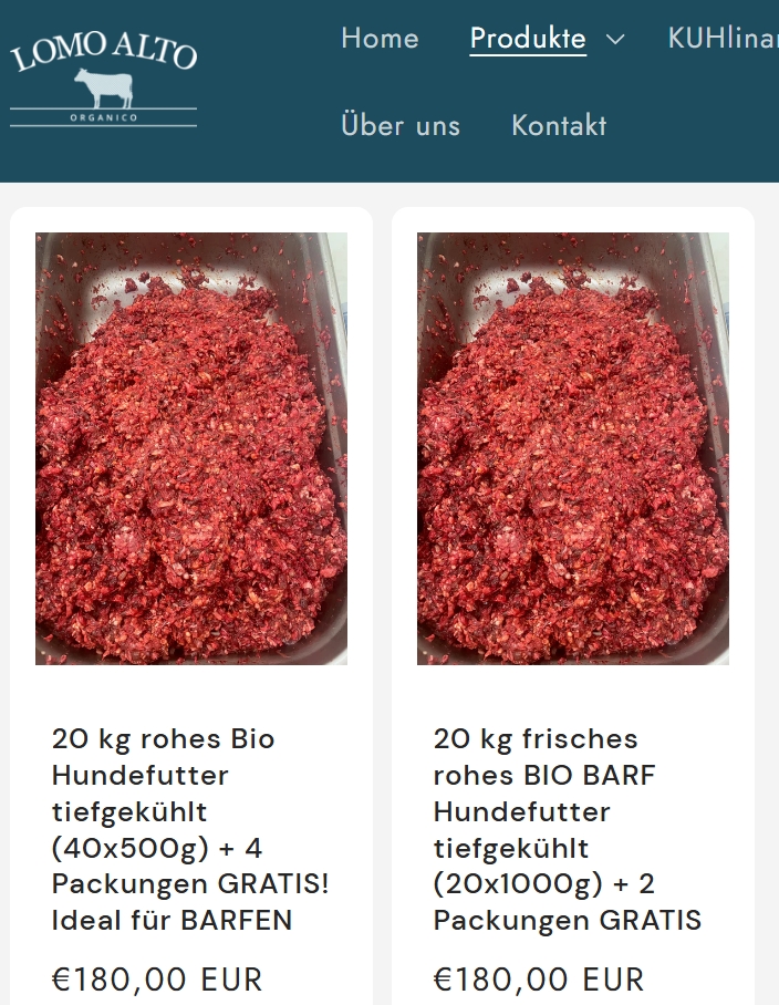 Frisches Hundefutter BARF Lomoalto